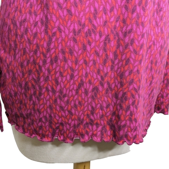 Gudrun Sjoden Pullover Top Medium Purple Pink Leaves Print Lettuce Hem Long Slee - Picture 8 of 14